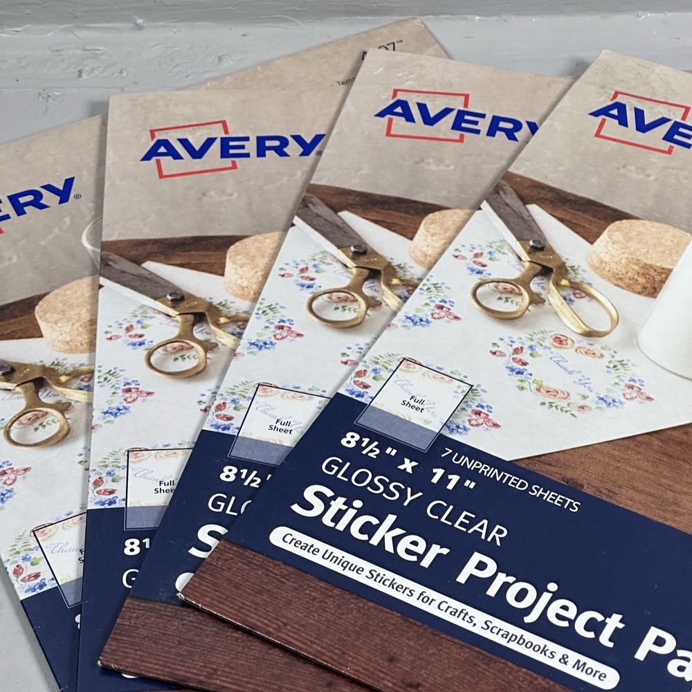 Avery Full-Sheet Sticker Project Paper 8.5"X11" 7 Sheets-Clear 4397 - Lot of 4‎